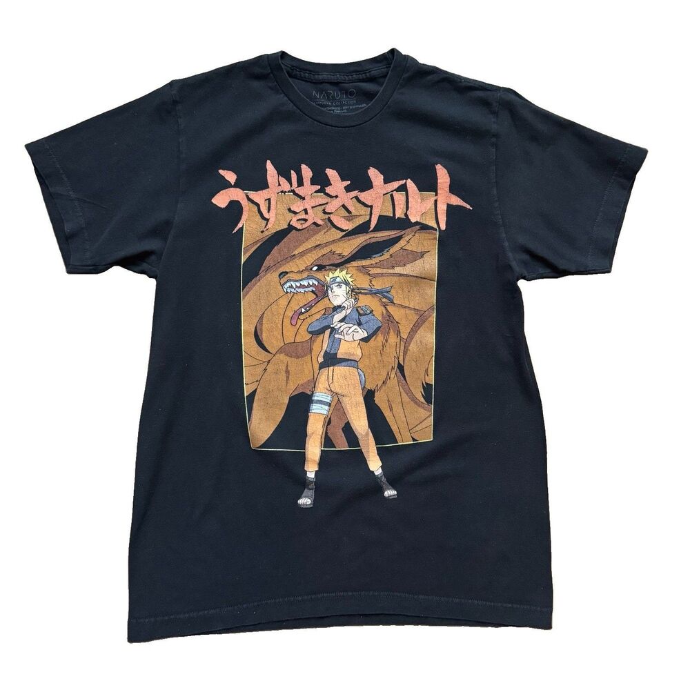 Vintage Y2K Naruto Shippuden Naruto vs Sasuke Men's M Black Double Sided T-Shirt